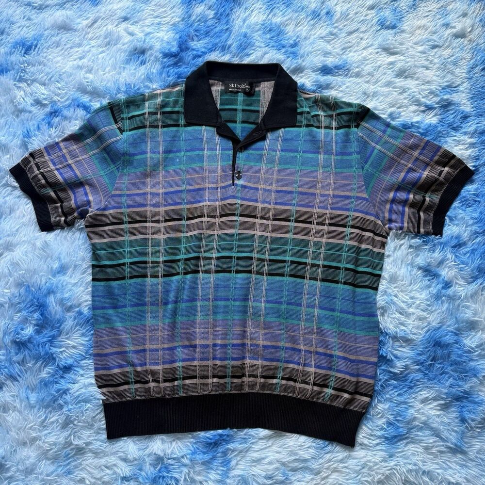 St. Croix Shop Plaid Polo Shirt Men’s L Made in USA